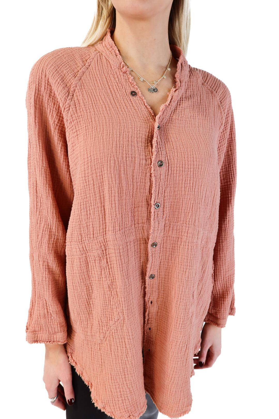 Flawless peach gauze button up dress(s)
