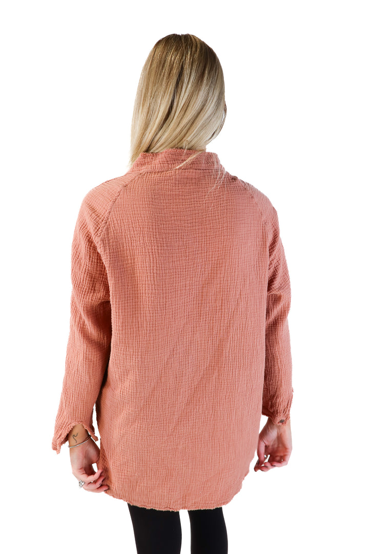 Flawless peach gauze button up dress(s)