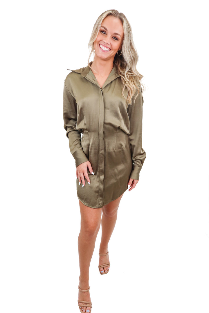 JBQ satin green dress (XS; retail $495)