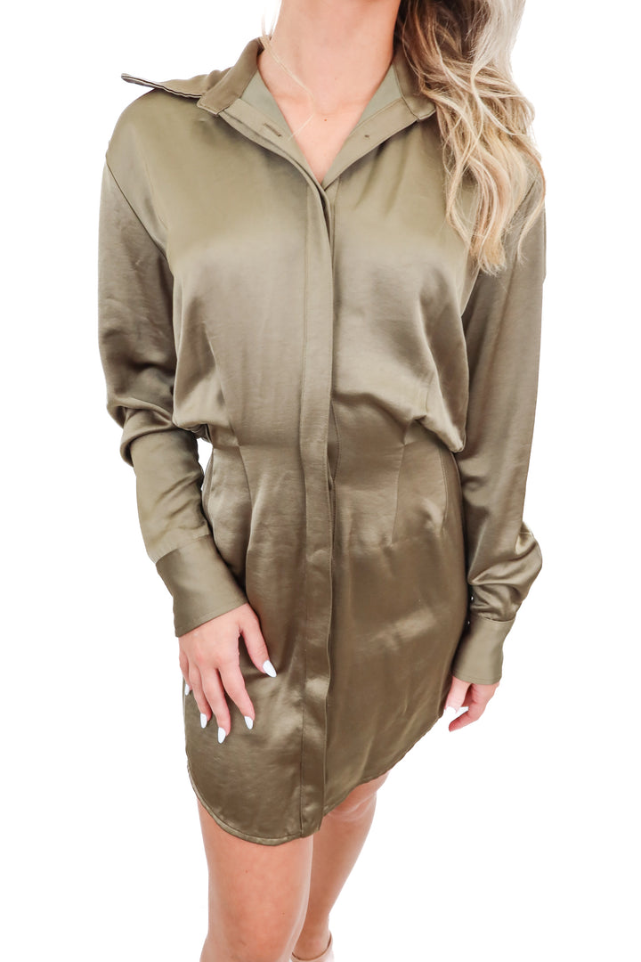 JBQ satin green dress (XS; retail $495)