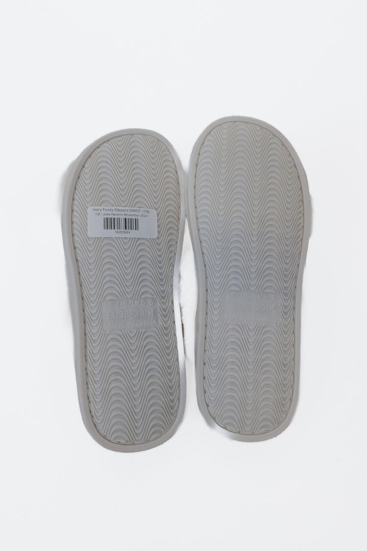 Ivory Fuzzy Slippers NWOT (7/8)