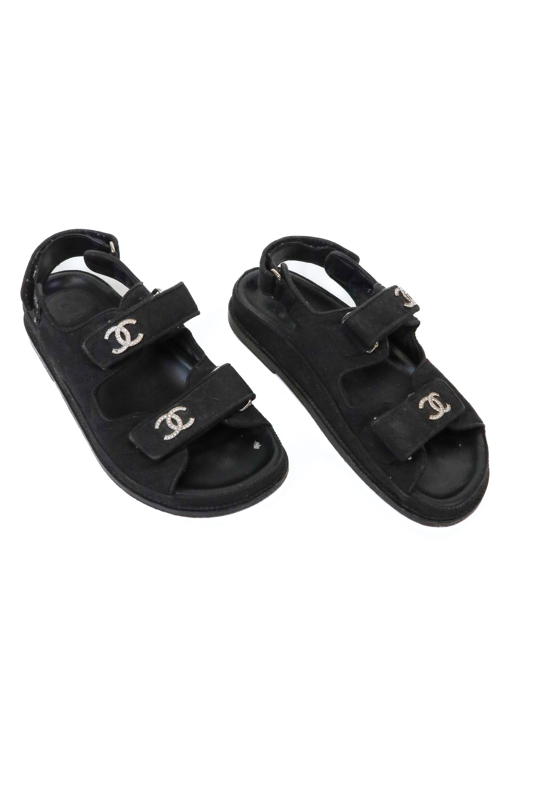 Chanel Dad Sandals, Black with Diamante CC (37; retail $2,190)*