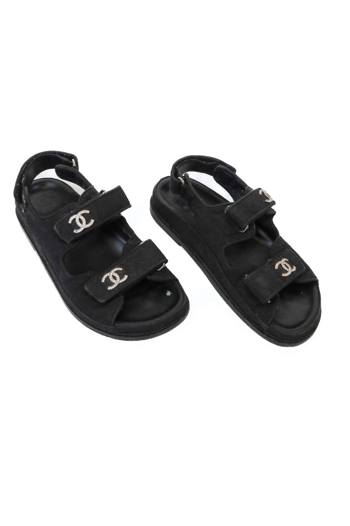 Chanel Dad Sandals, Black with Diamante CC (37; retail $2,190)*