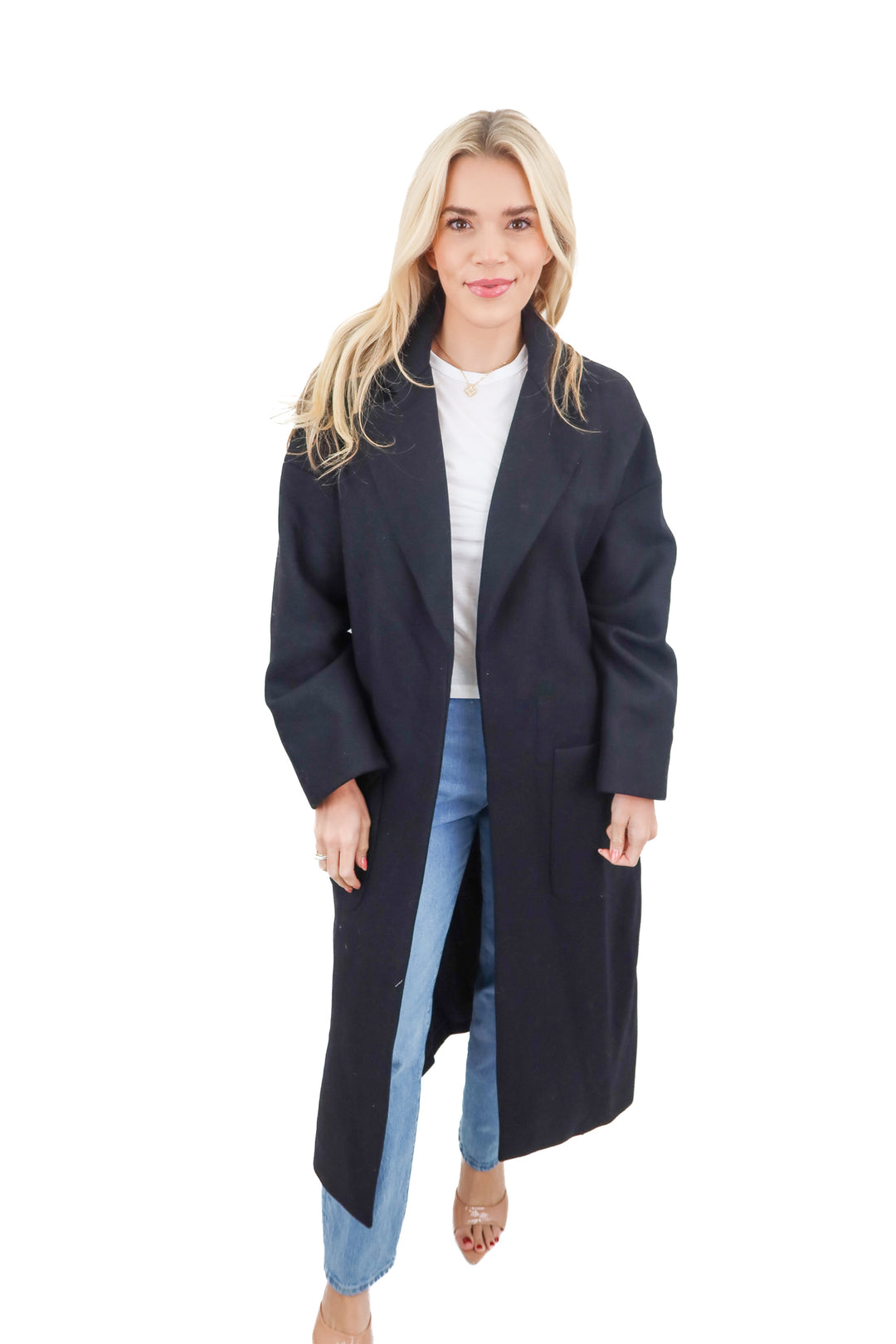 Zara black long wool coat (S)