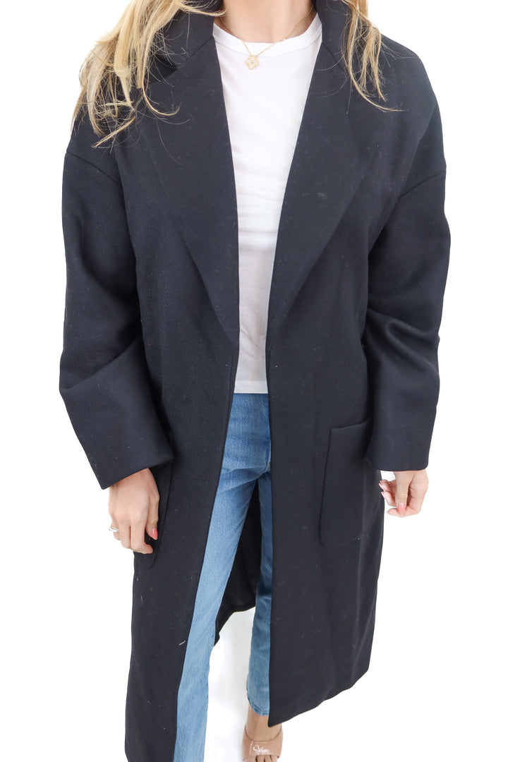Zara black long wool coat (S)