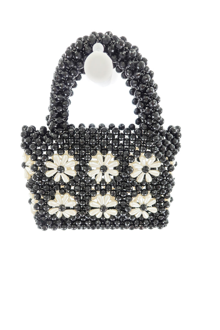 Black beaded pearl flower purse