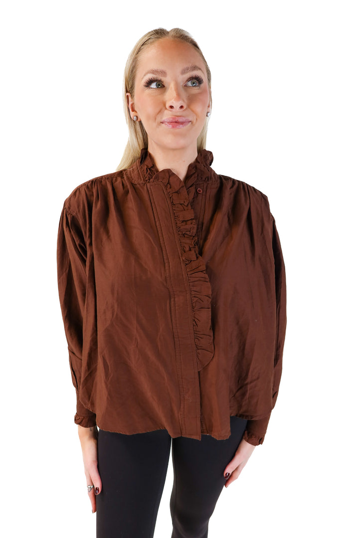 Sundays Brown Cotton and Silk Blouse NWT (S; retail $242)