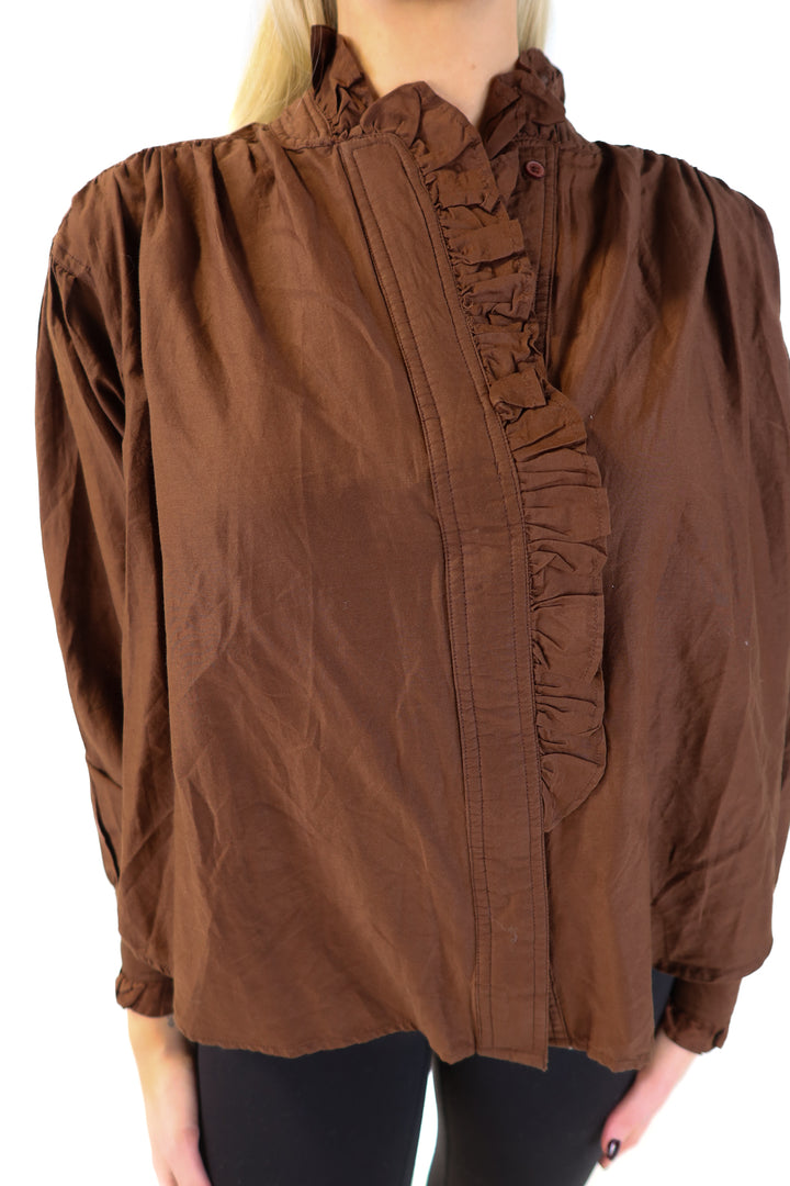 Sundays Brown Cotton and Silk Blouse NWT (S; retail $242)