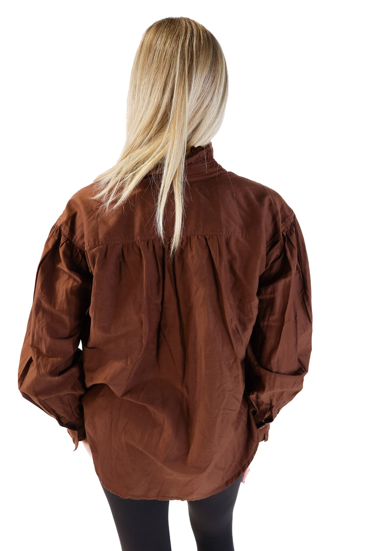 Sundays Brown Cotton and Silk Blouse NWT (S; retail $242)