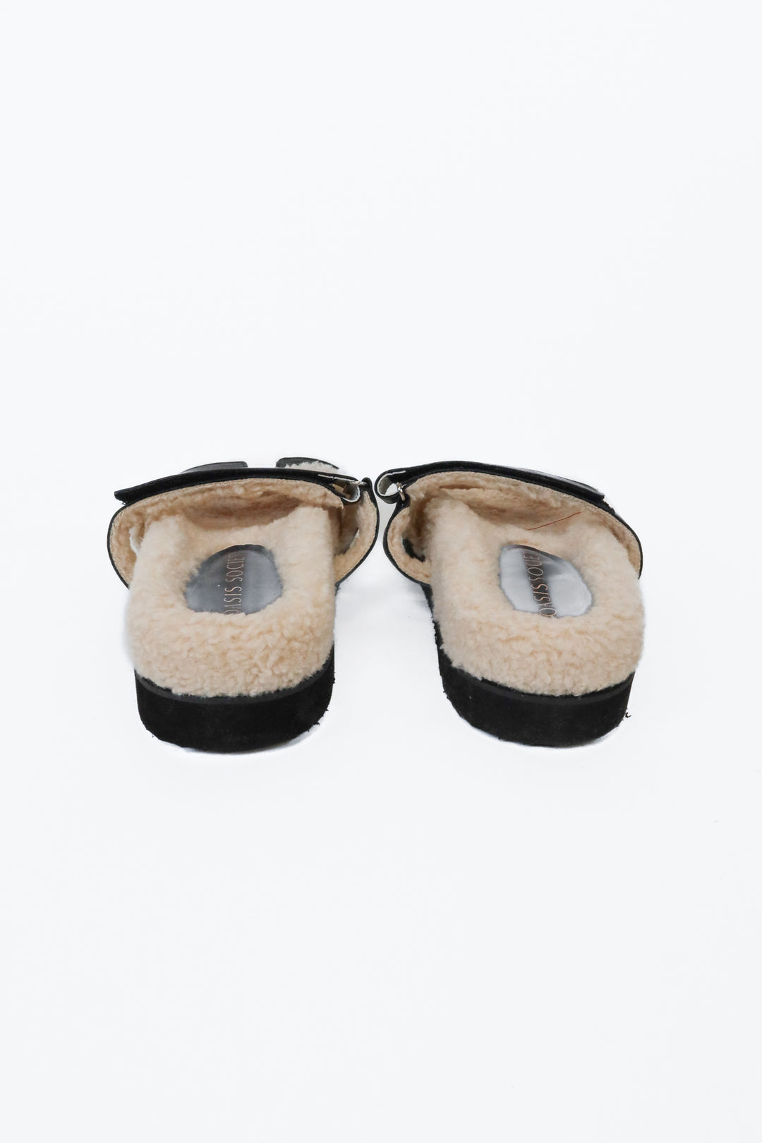 Oasis Society Black/Cream Faux Leather Sherpa Lined Sandals NWOT (7; retail $60)