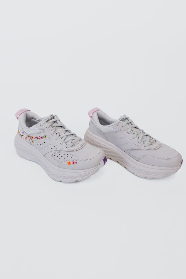Hoka Light Grey Floral Embroidery Sneakers NWOT (7; retail $170)