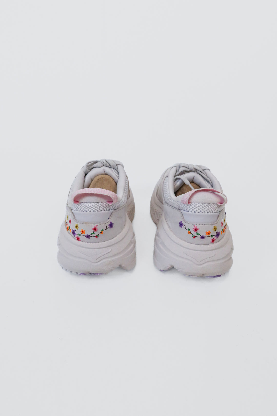 Hoka Light Grey Floral Embroidery Sneakers NWOT (7; retail $170)