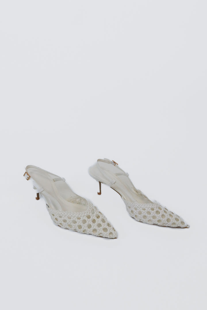 Billini White Woven Faux Leather Heels (7; retail $70)
