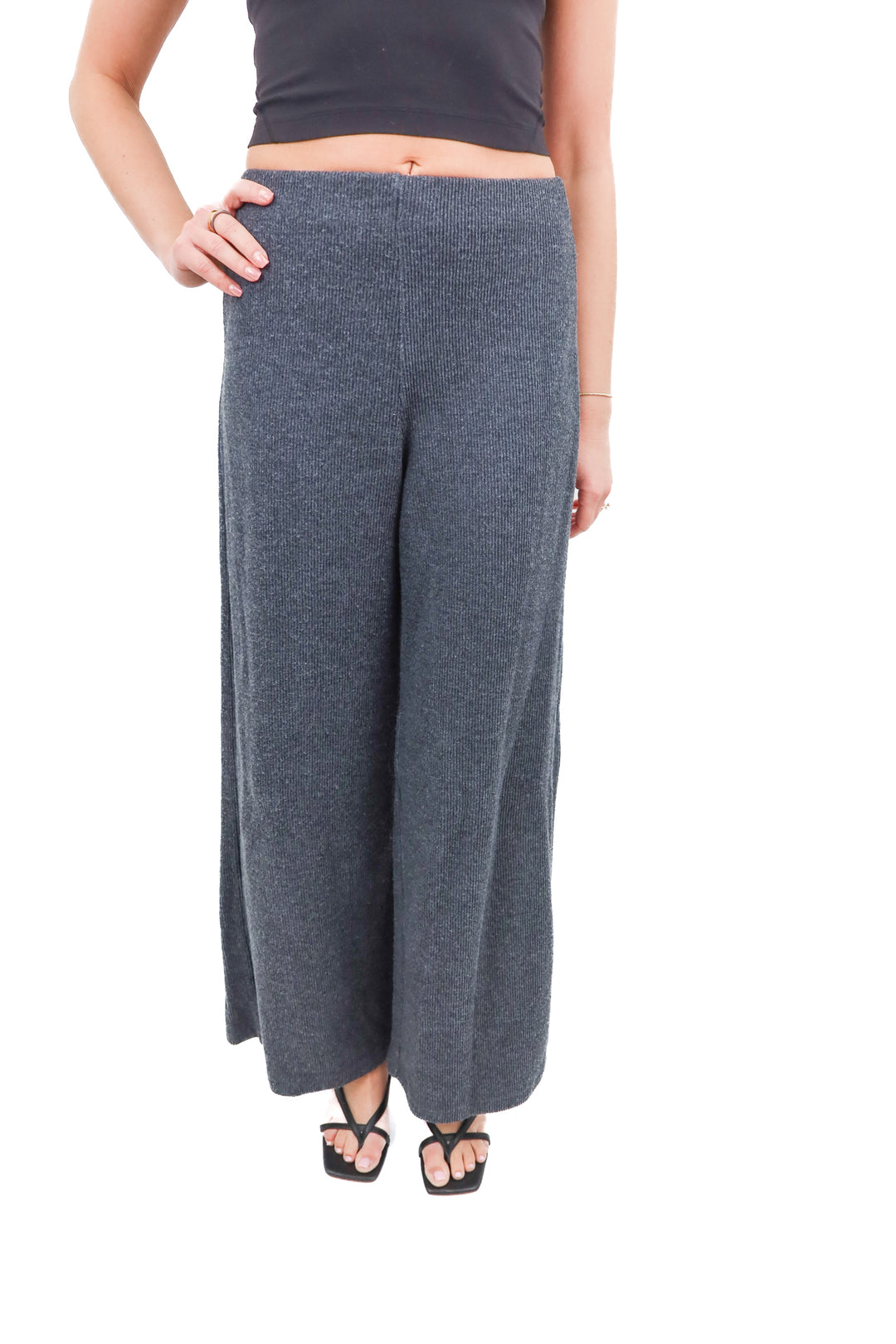 Zara charcoal ribbed knit wideleg pants (S)