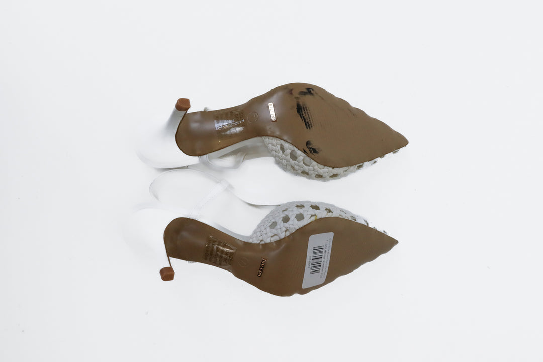 Billini White Woven Faux Leather Heels (7; retail $70)