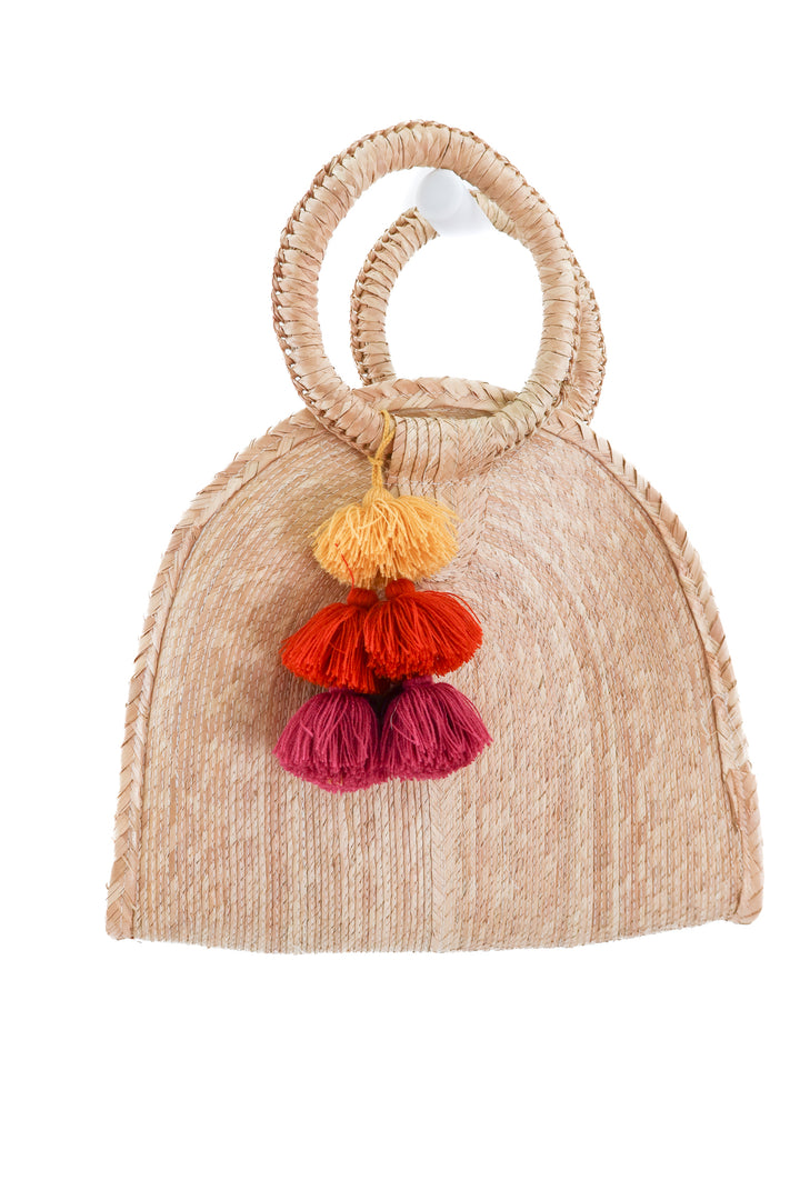 raffia straw and colorful tassel bag