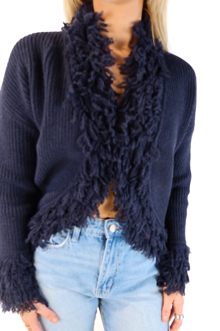 Vici navy thick knit fringe cardigan  (s; retails for $68)