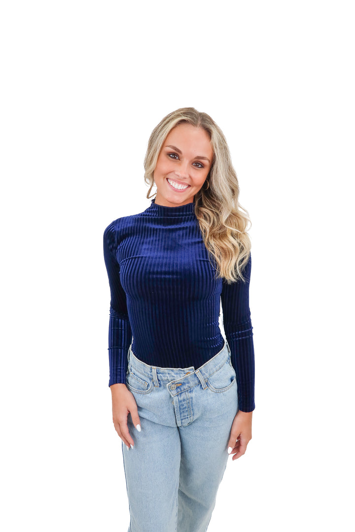 privacy please navy velvet bodysuit (xs)