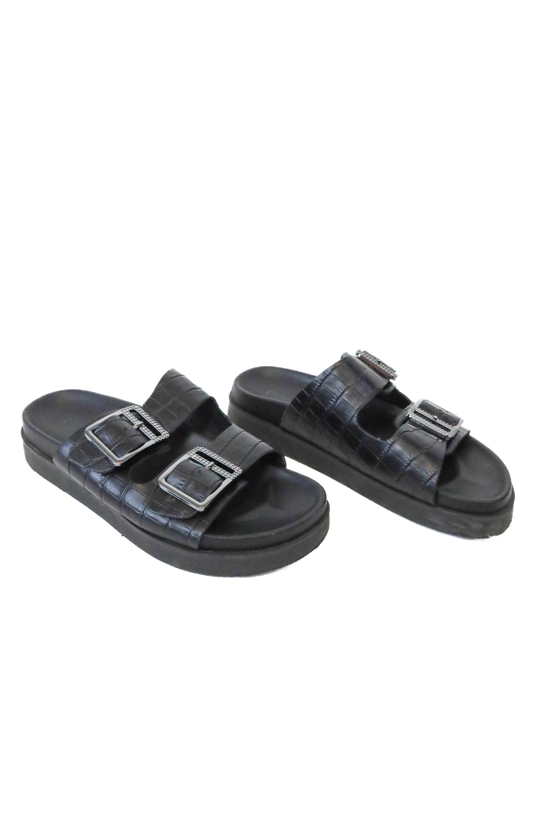 Cristina Francini Black Croc Embossed Leather Sandals (7.5)
