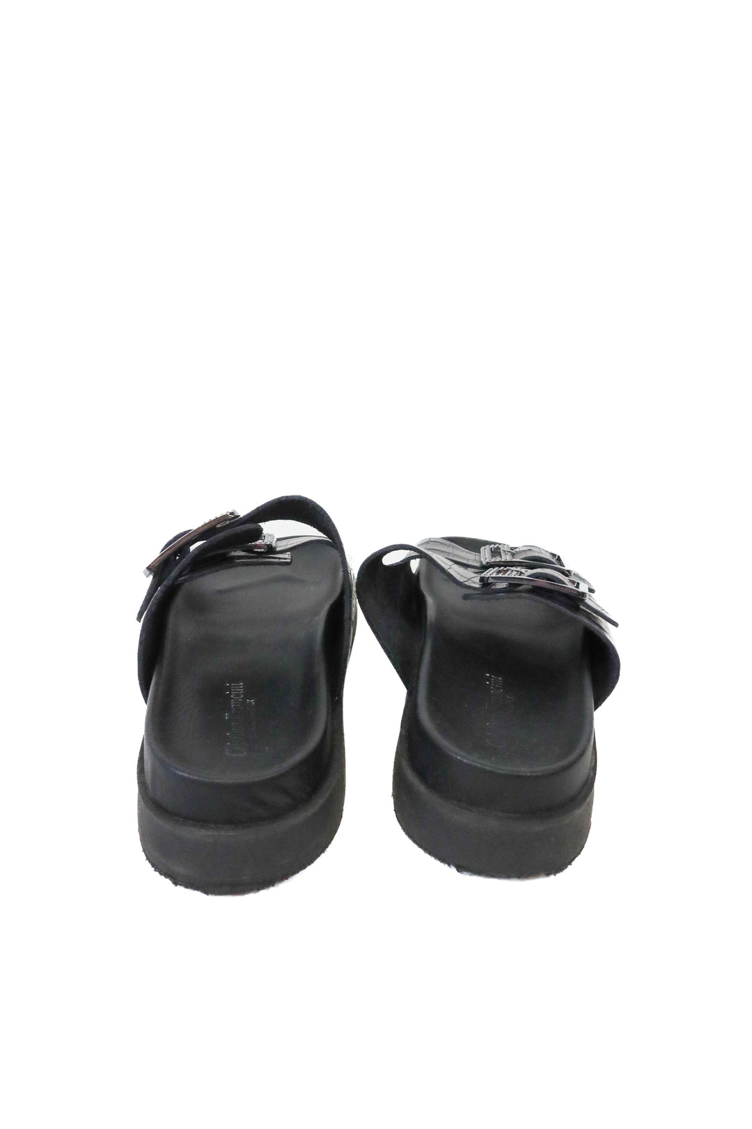 Cristina Francini Black Croc Embossed Leather Sandals (7.5)