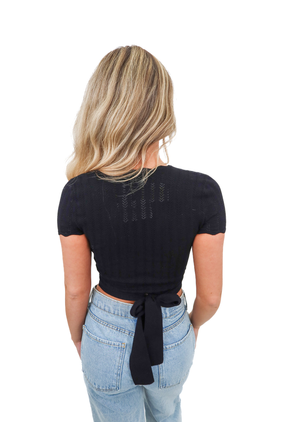 wilfred black crochet wrap top NWT (xs; retail $78)