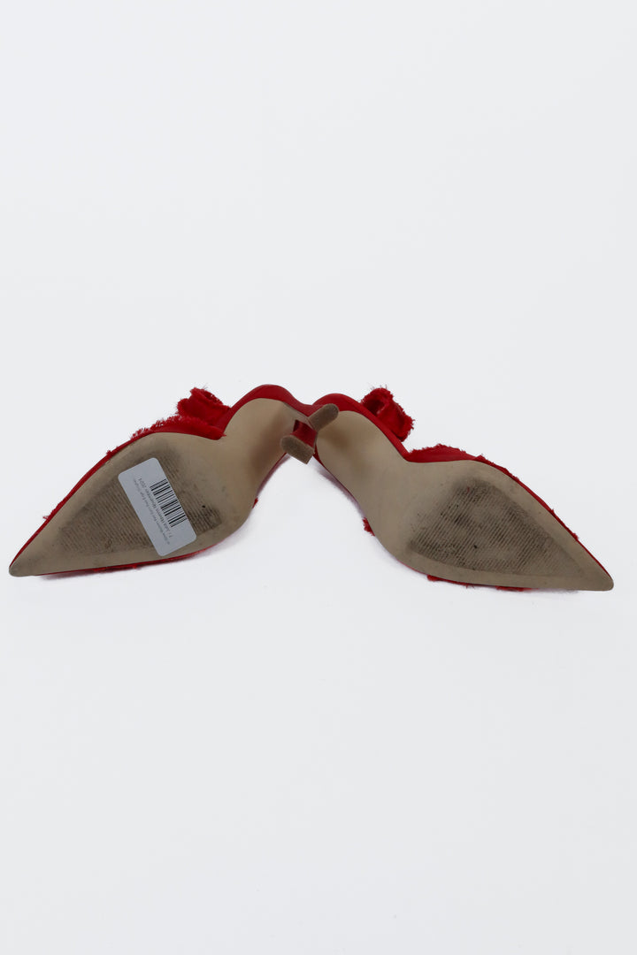 Steve Madden Red Satin Raw Edge Slingback Heels (7; retail $100)