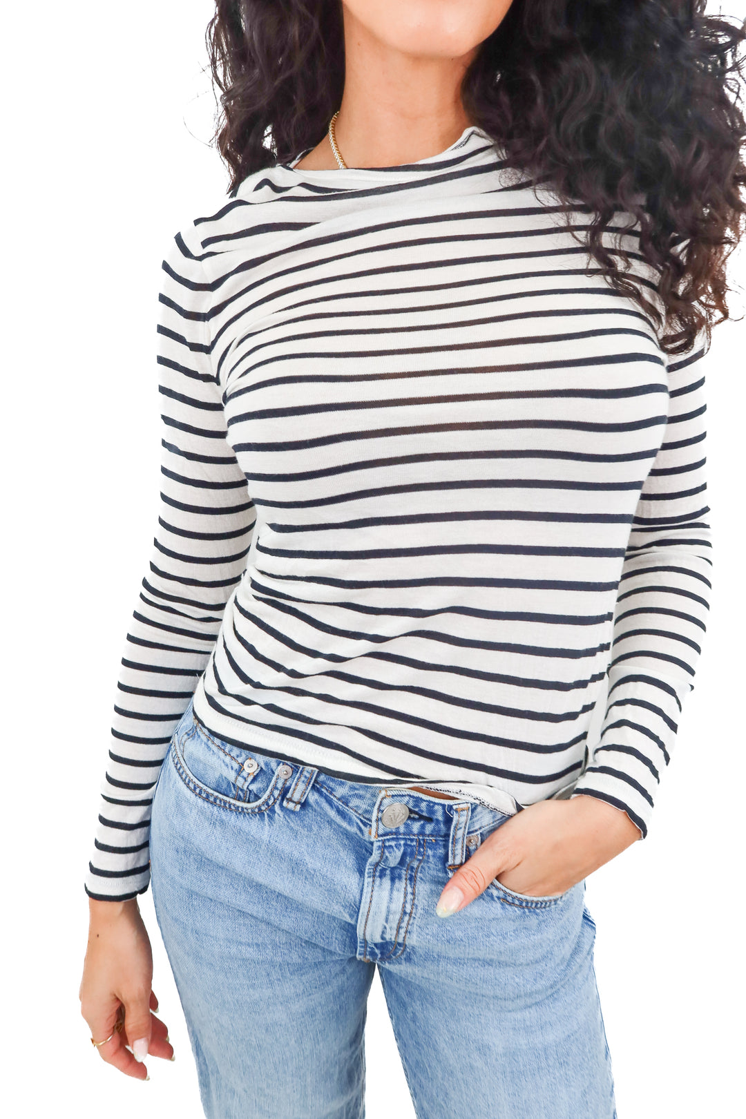 J.Crew black stripe boatneck long sleeve top (M)