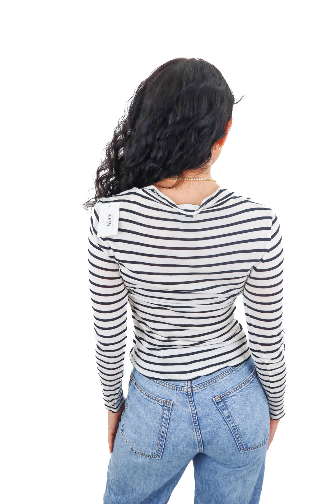 J.Crew black stripe boatneck long sleeve top (M)