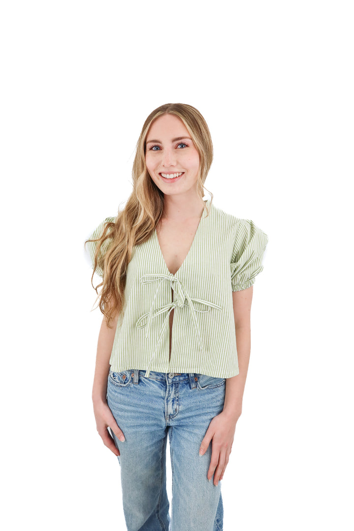Rouri green striped tie top NWT (S; retail $138)