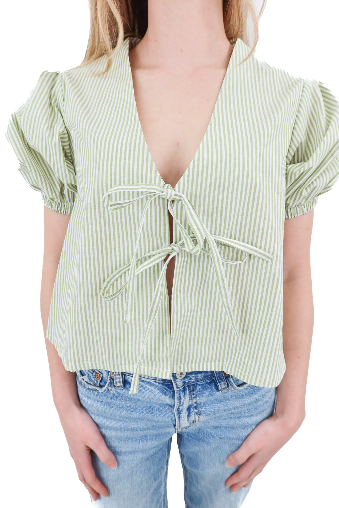 Rouri green striped tie top NWT (S; retail $138)