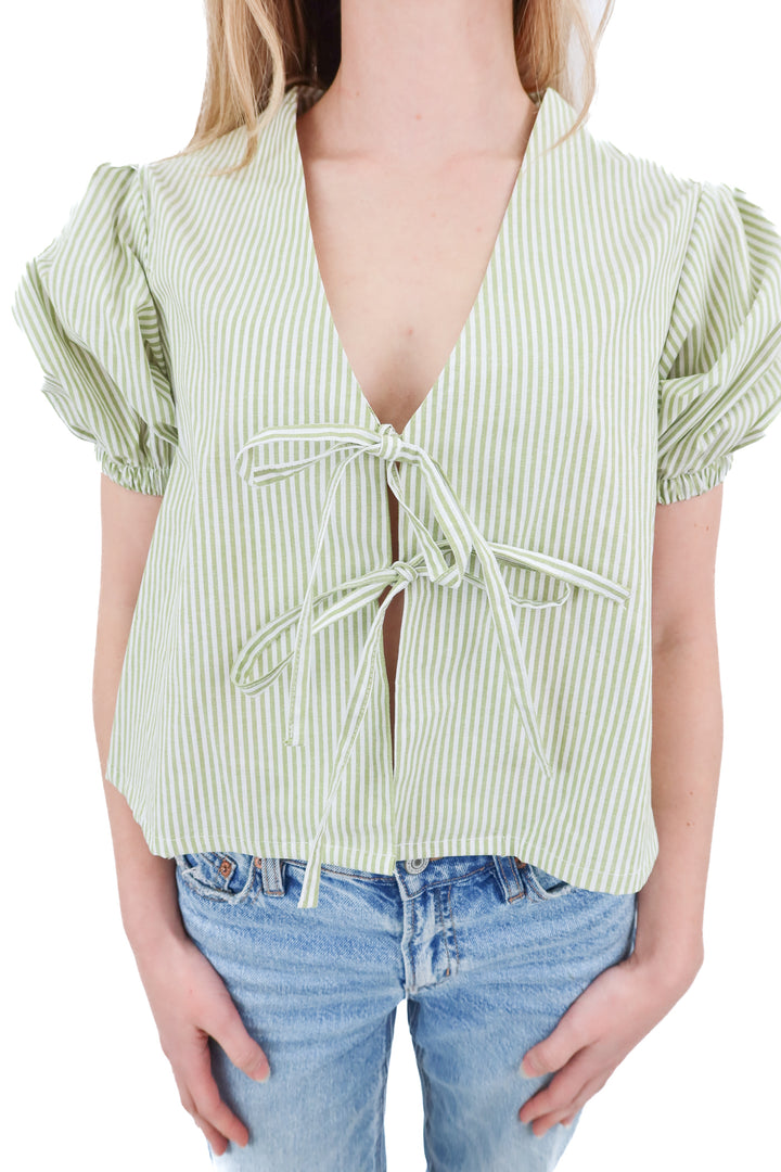 Rouri green striped tie top NWT (S; retail $138)