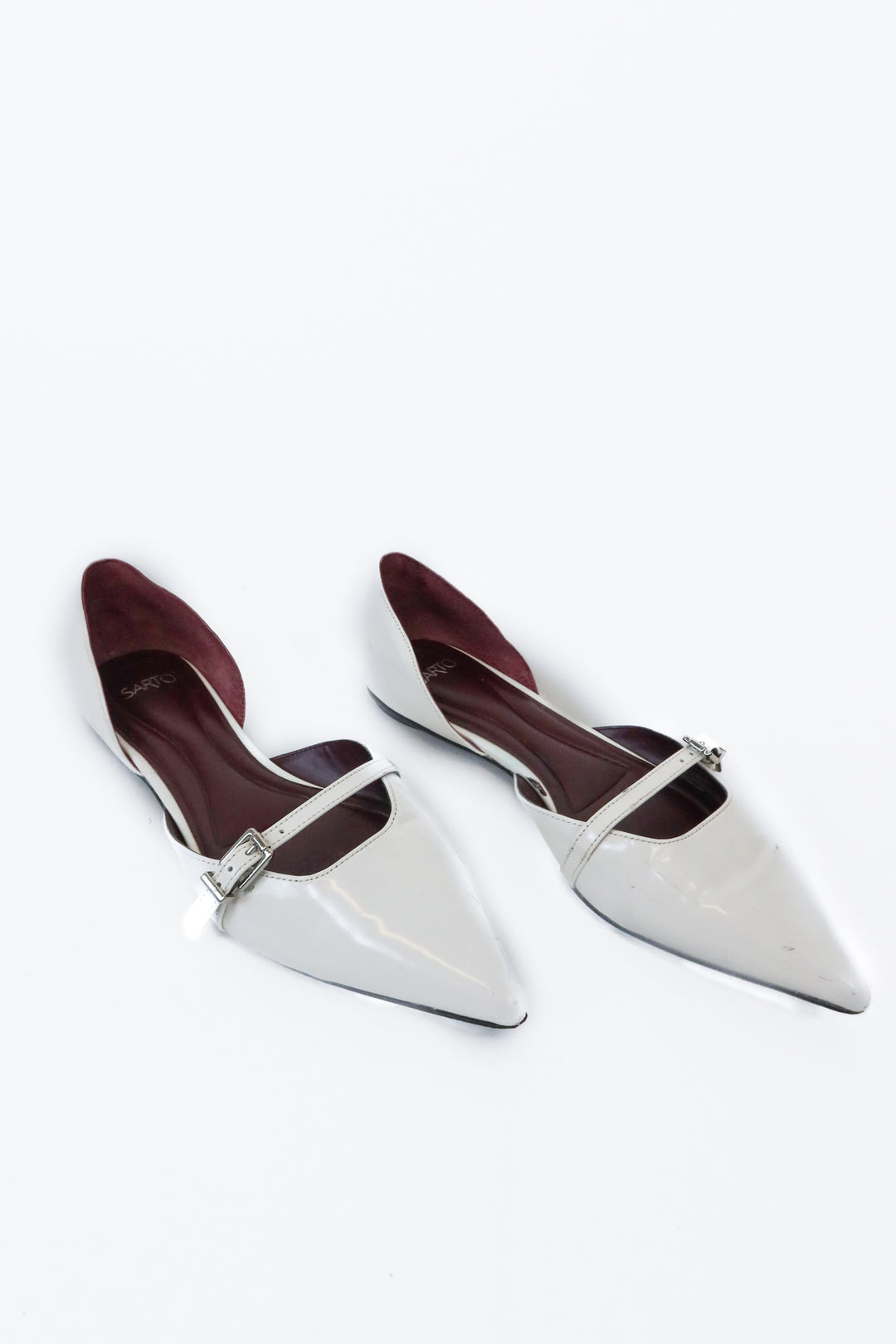 Sarto White Patent Leather D'Orsay Pointed Toe Flats (7; retail $70)