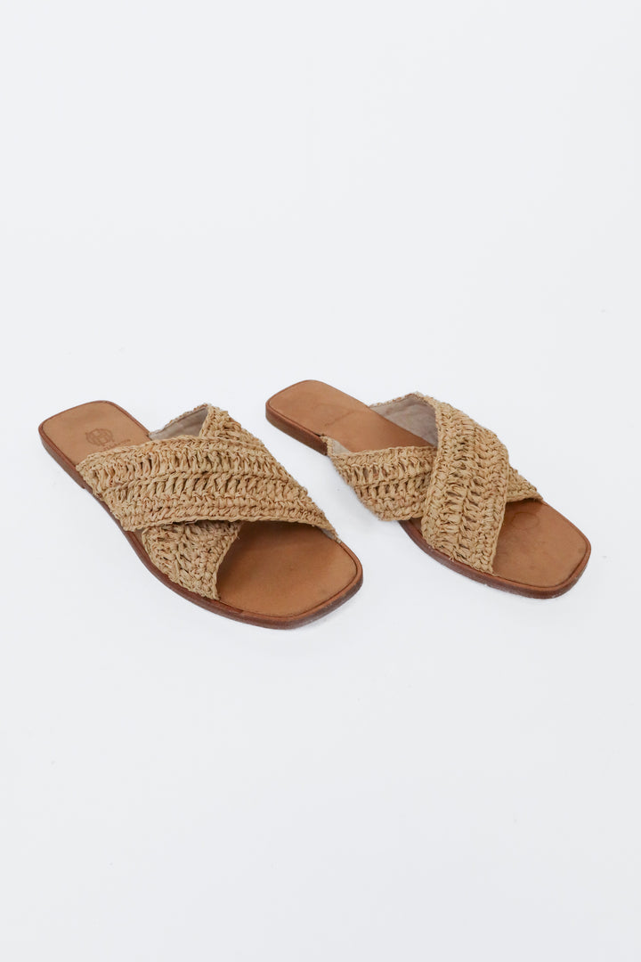 House of Harlow Natural Raffia X Band Sandals (7; retail $168)