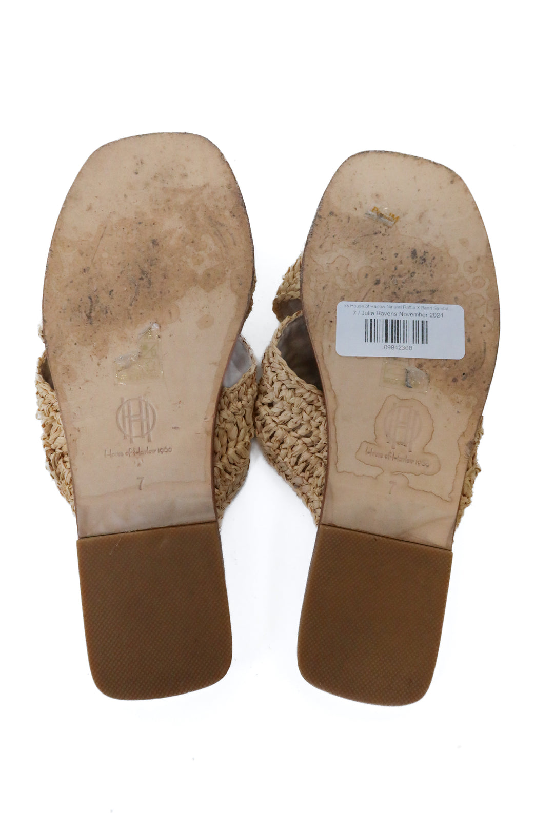 House of Harlow Natural Raffia X Band Sandals (7; retail $168)