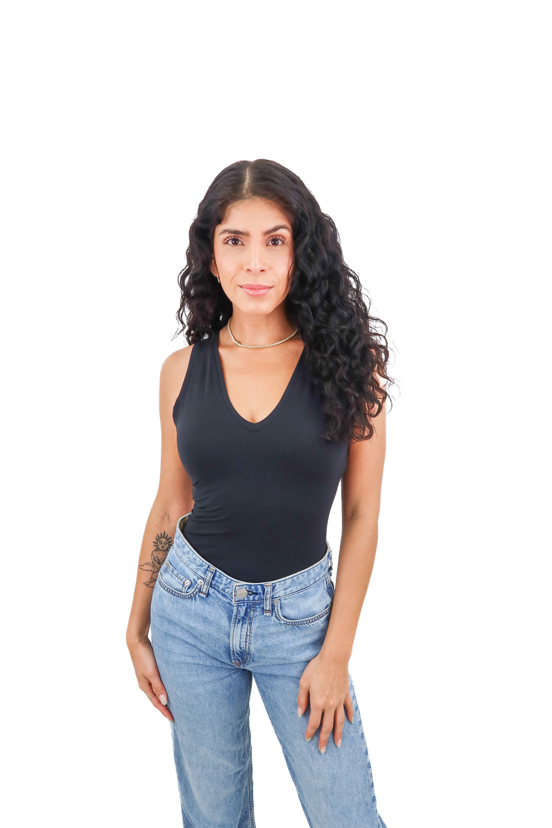 Spanx black sleeveless v neck bodysuit (S; retail $78)