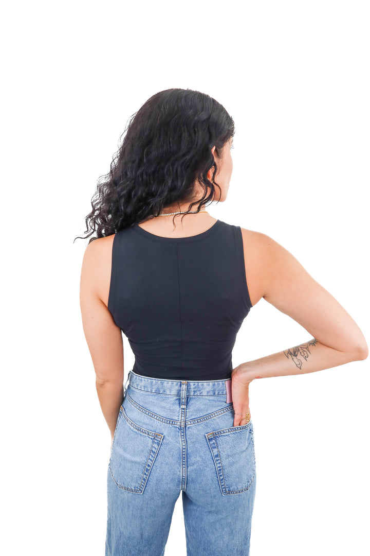 Spanx black sleeveless v neck bodysuit (S; retail $78)