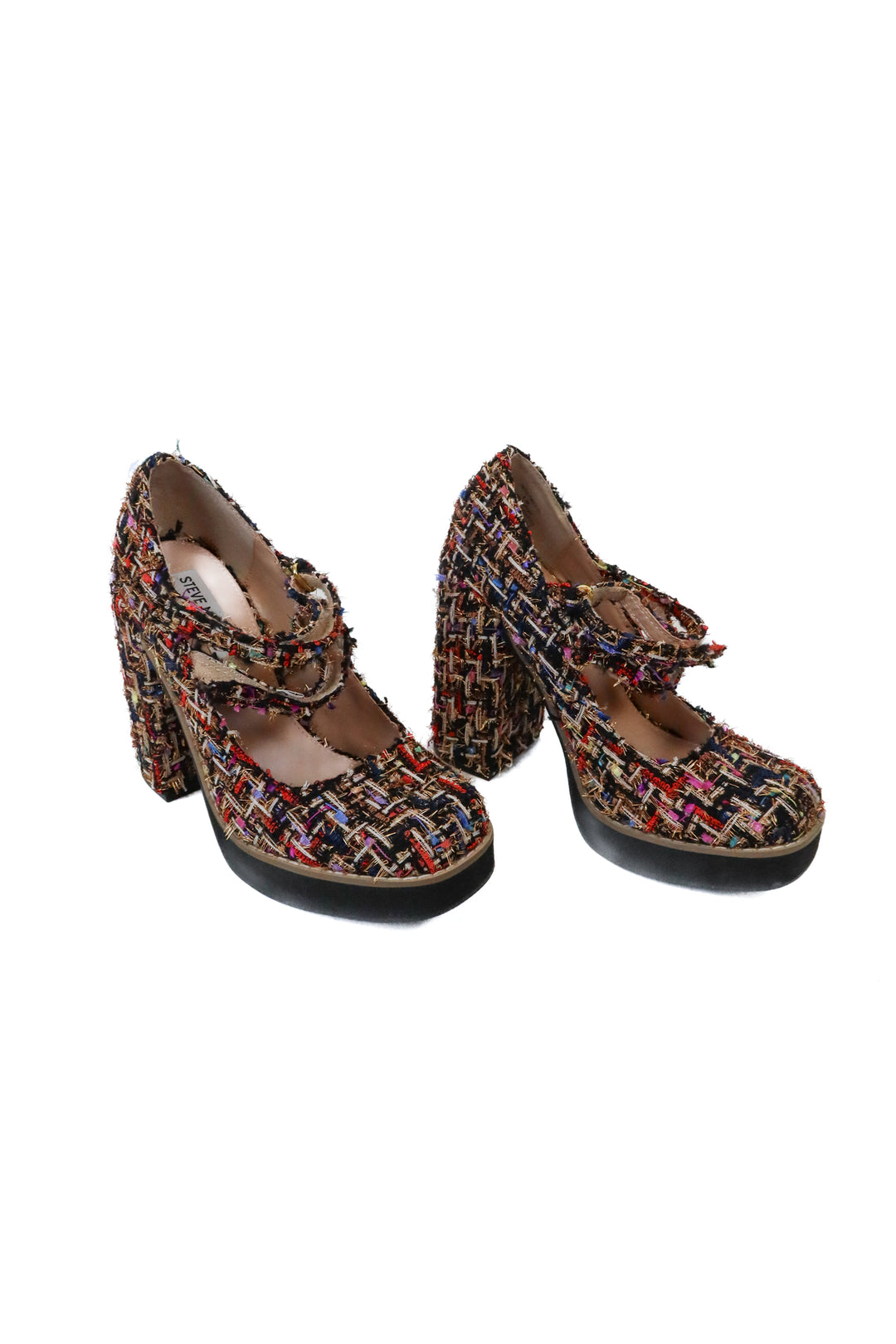 Steve Madden Black & Multi-color Tweed Mary Jane Block Heels (6.5)