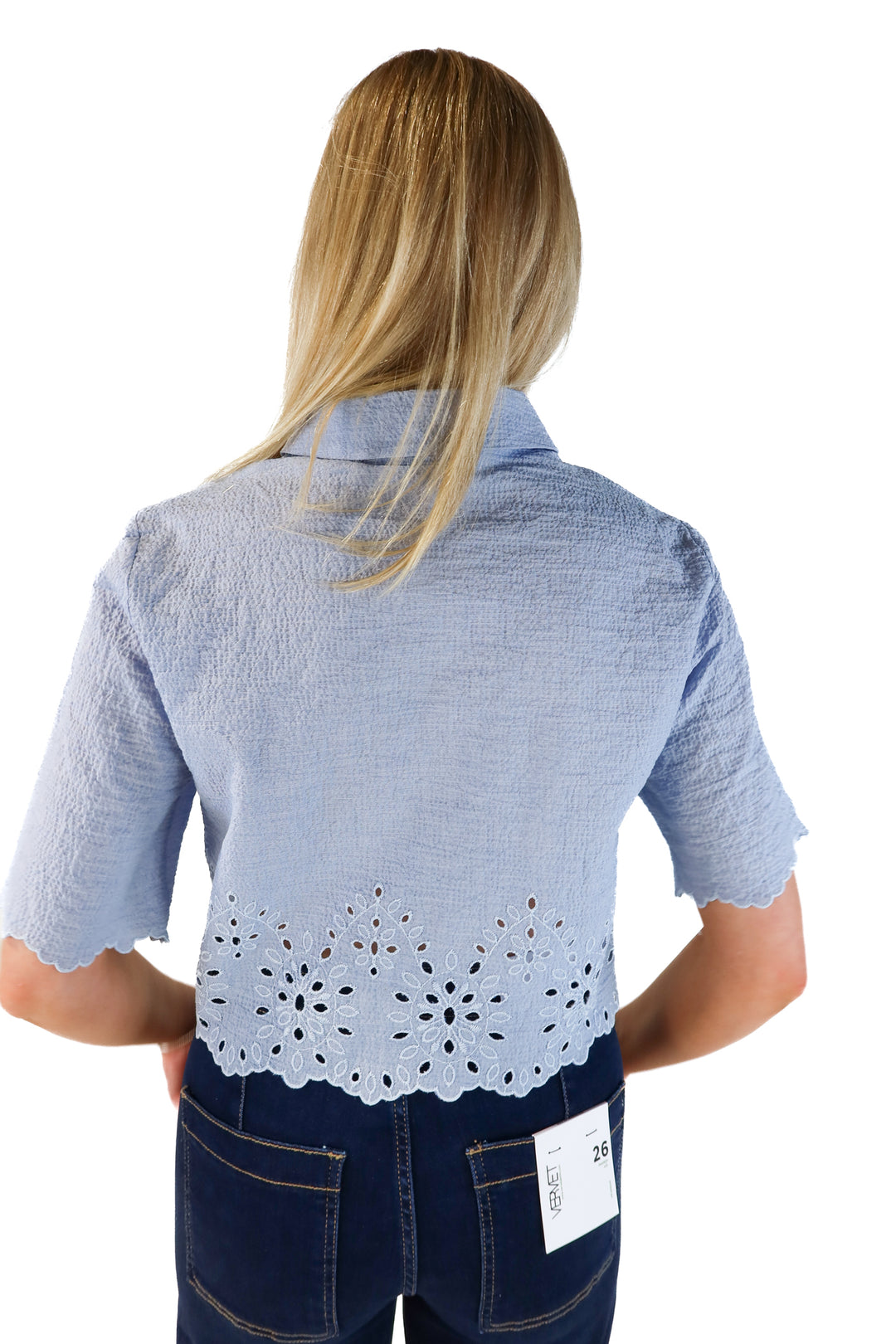 Zara Periwinkle Eyelet Cropped Shirt (M; retails for $45.90)