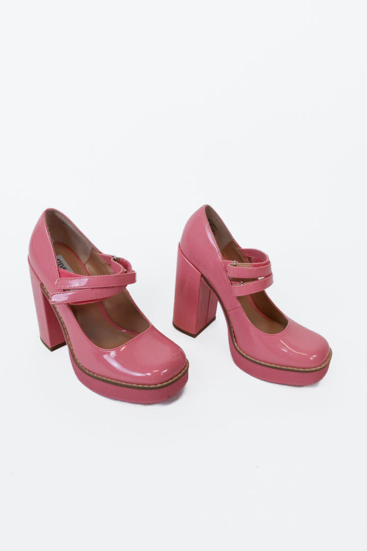 Steve Madden Pink Patent Platform Mary Jane Heels (6.5)