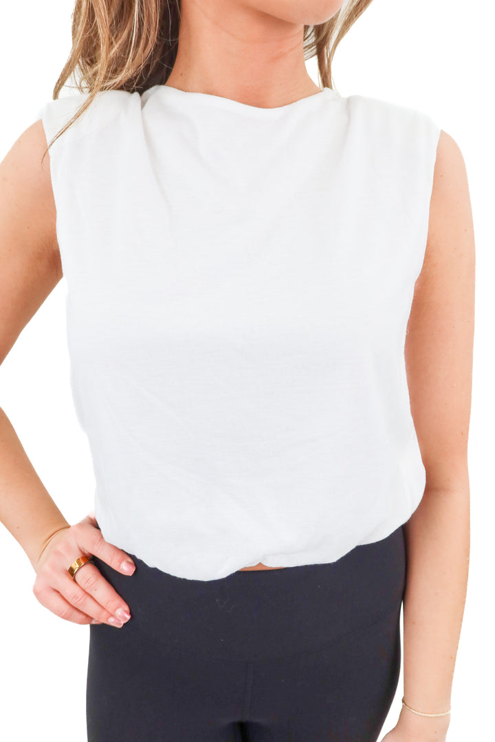 Commense white bubble hem muscle tank NWT (S)