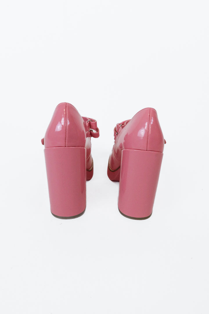Steve Madden Pink Patent Platform Mary Jane Heels (6.5)