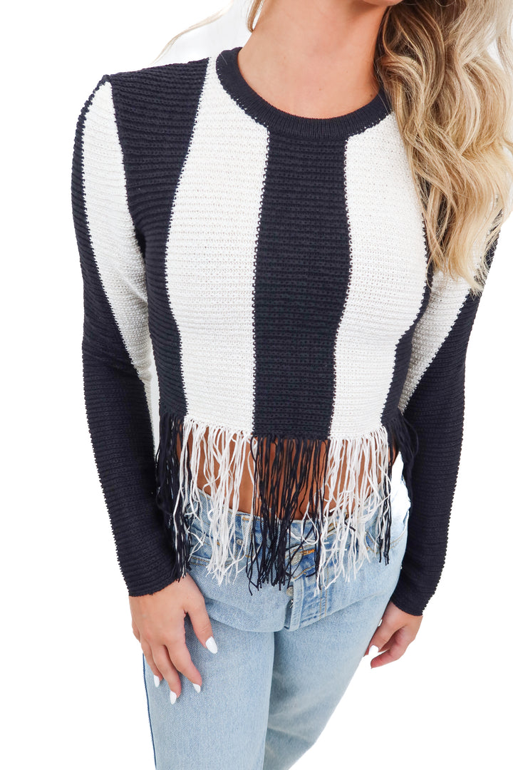 bcbg black/white knit fringe sweater NWT (xs; retail $228)