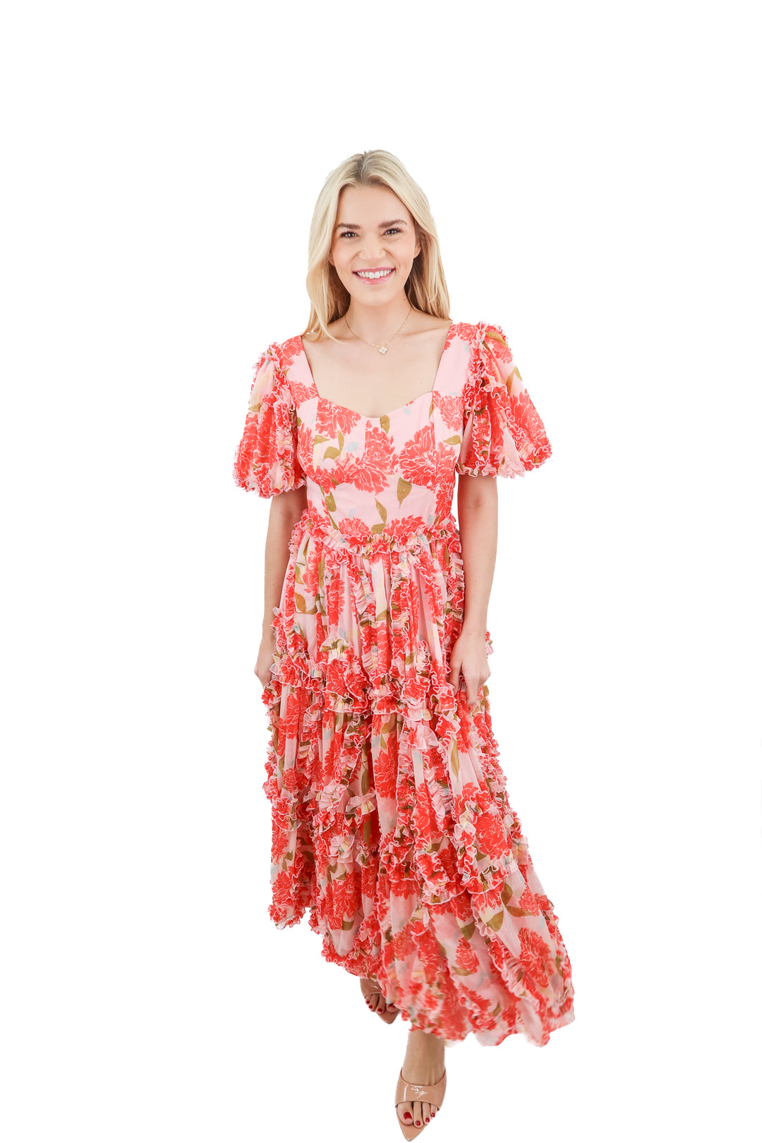 Ivy City Co. pink floral ruffled maxi dress (6)