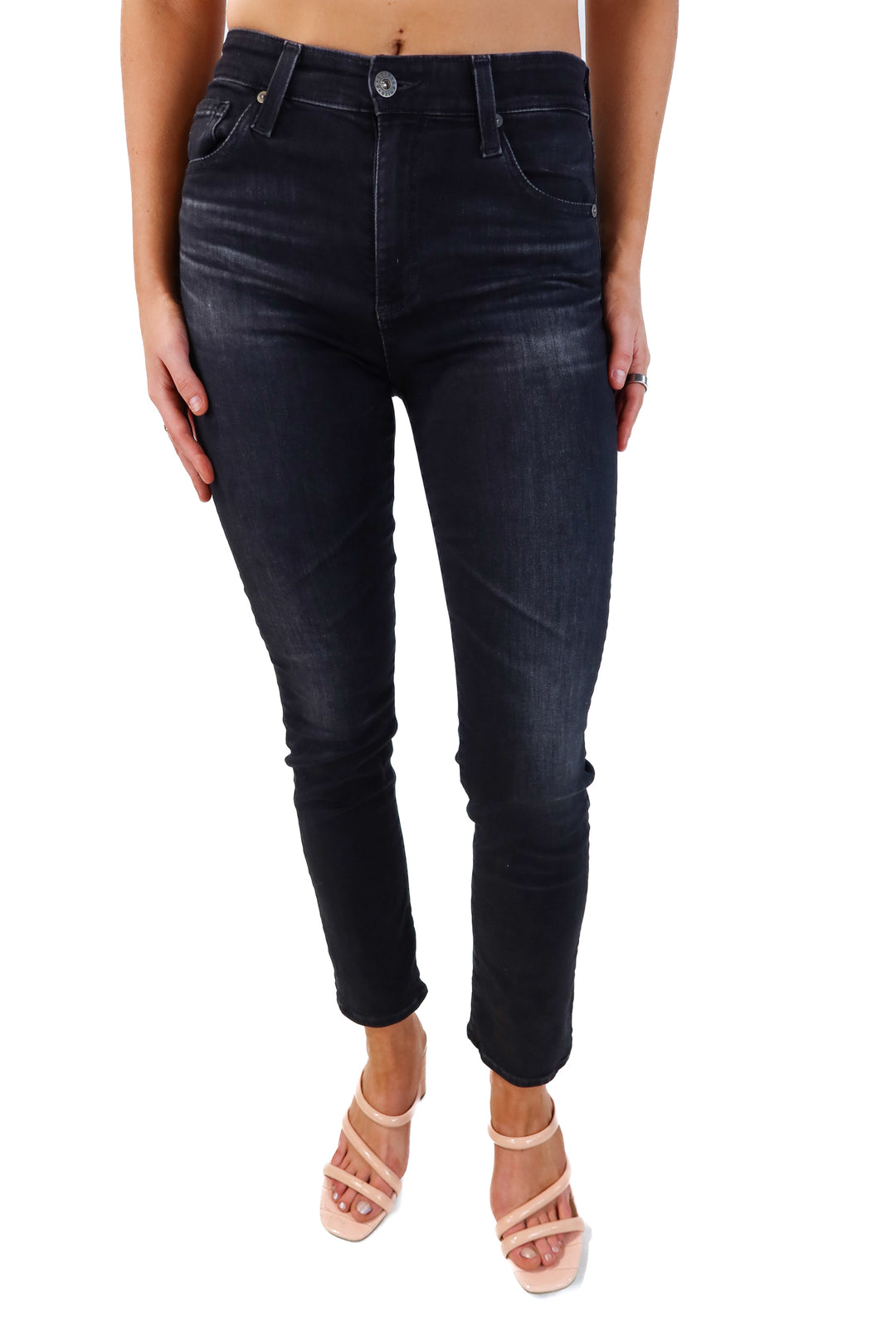 Agolde black high-rise slim straight jeans (26; retail $230)