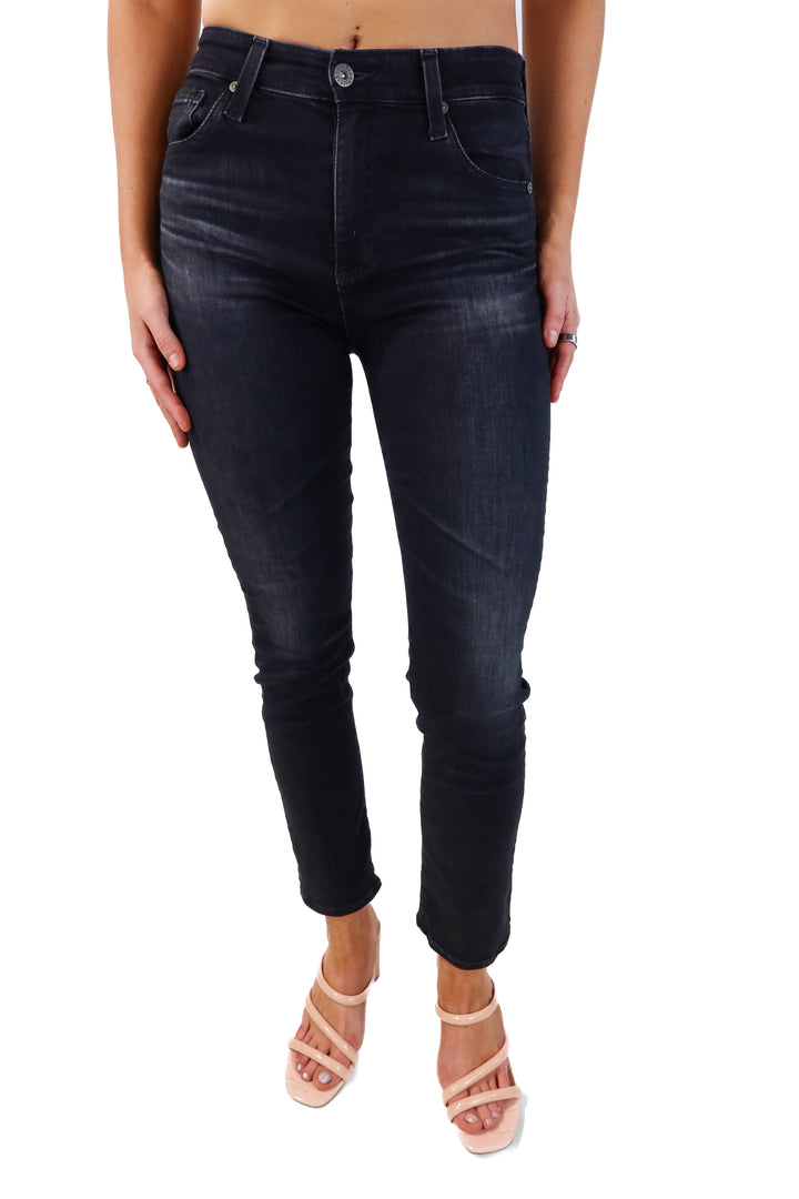 Agolde black high-rise slim straight jeans (26; retail $230)