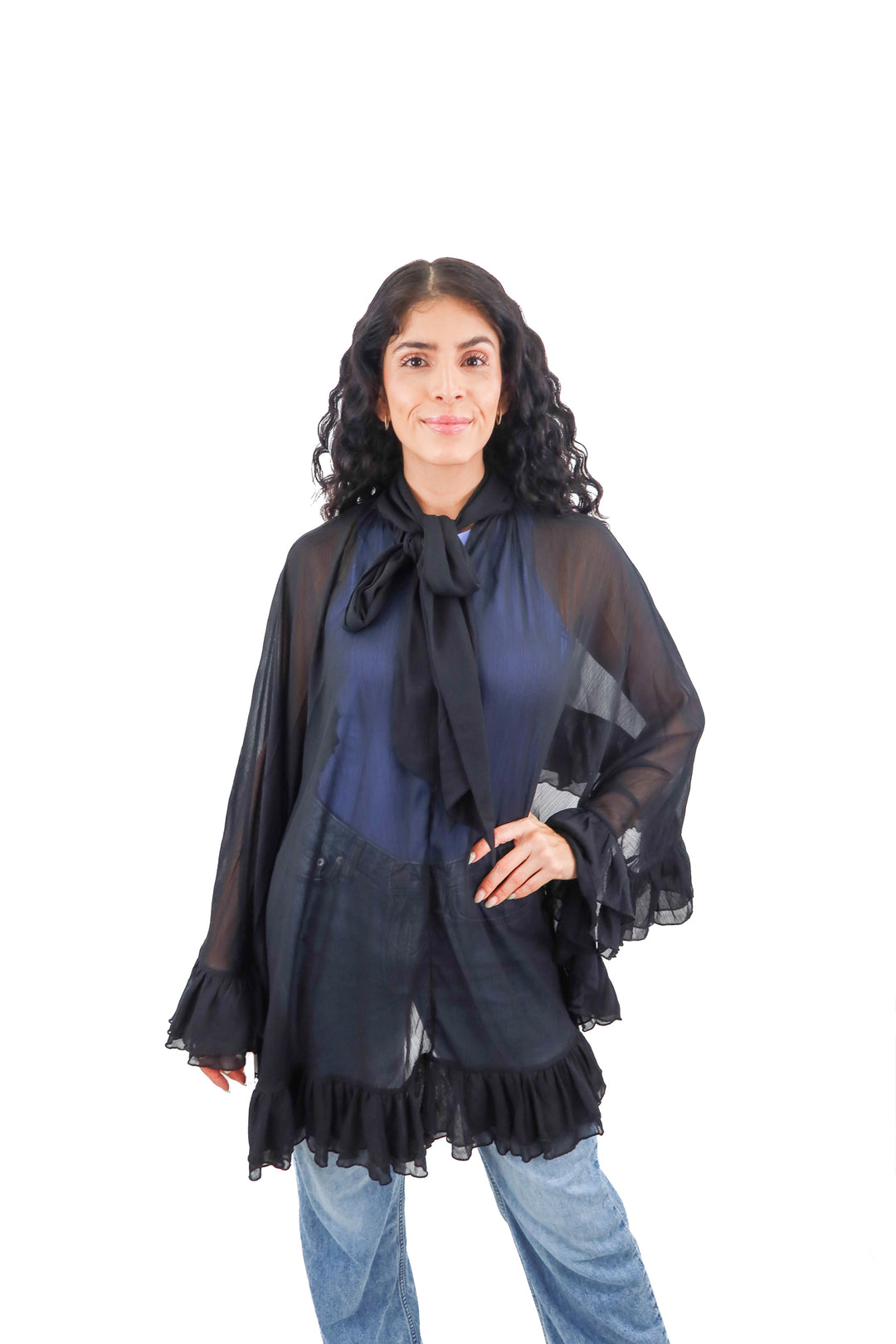 Commense black ruffled top NWT (S)