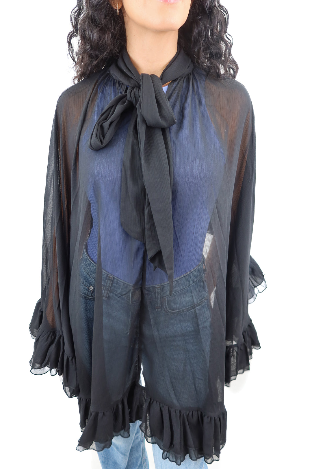 Commense black ruffled top NWT (S)