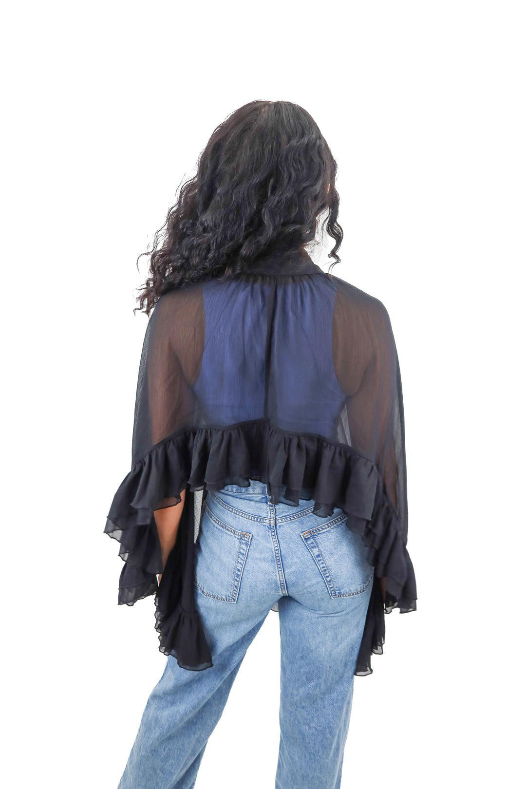 Commense black ruffled top NWT (S)