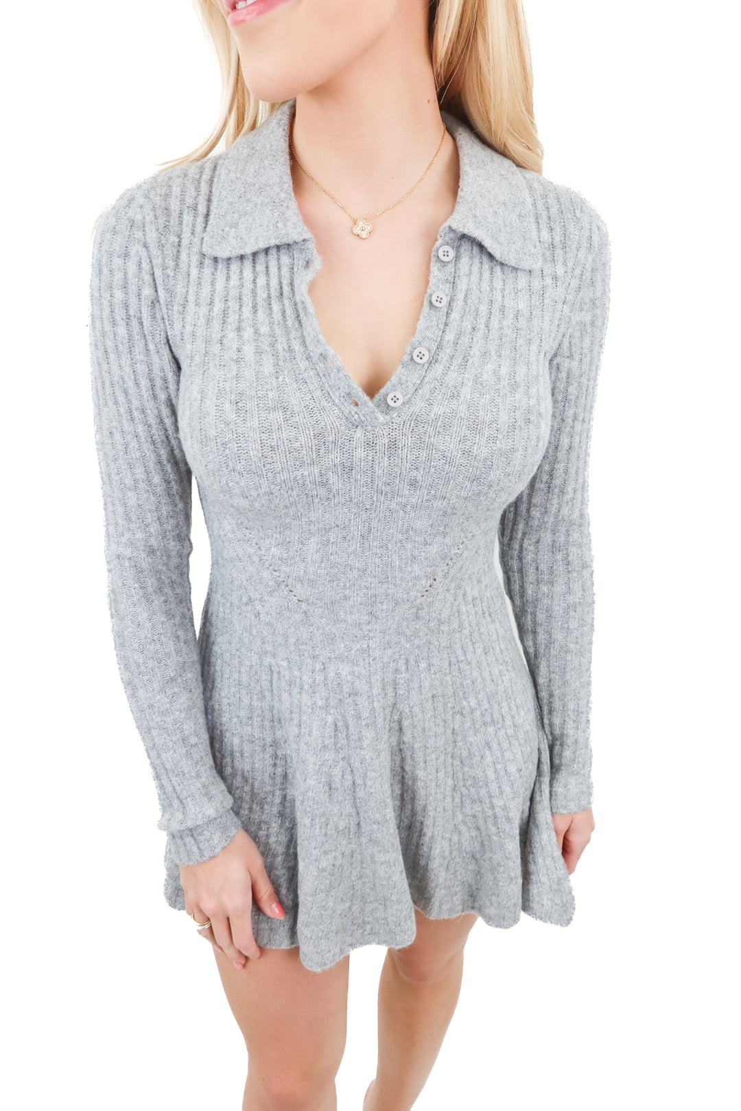 L'Academie grey knit long sleeve mini dress NWT (S)
