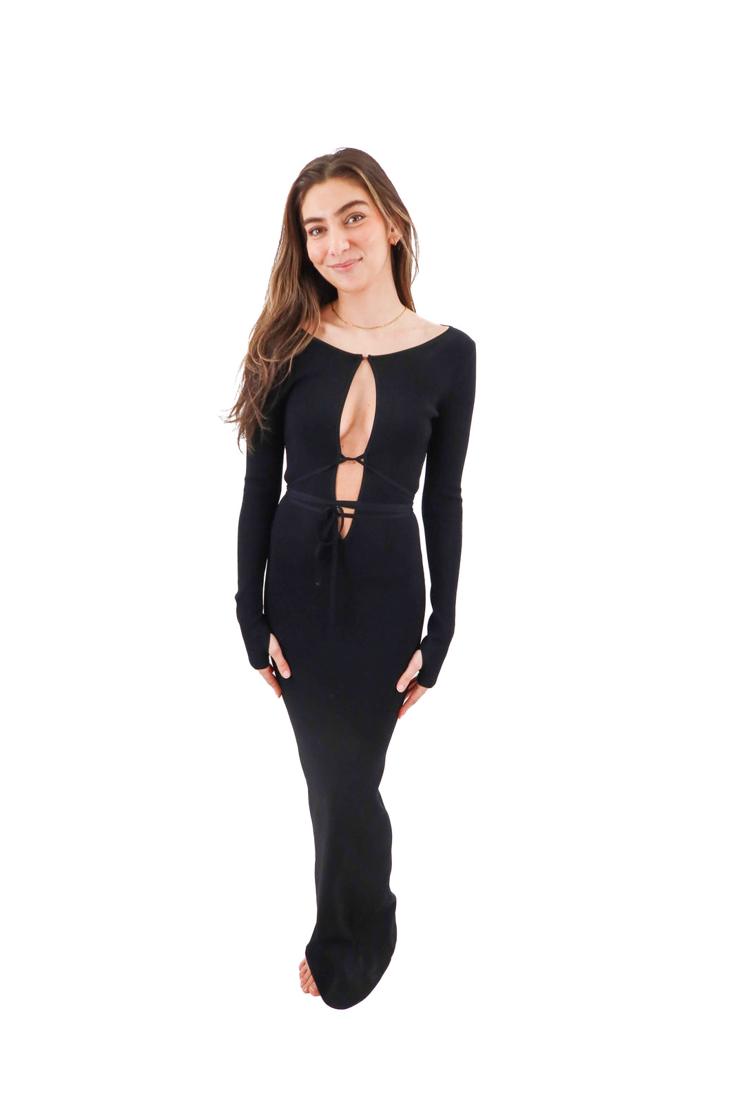 Helsa Black stretchy deep v maxi dress (XS; retail $329)